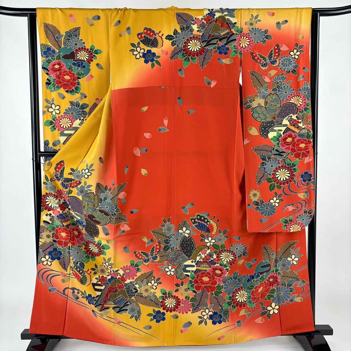 振袖　未使用品　斎藤三才落款　美品　身丈151　蝶柄　絞り染め　レア 新品 斉藤三才 落款 着物“三才の飛翔鳥”正絹 仕付け糸付 小紋