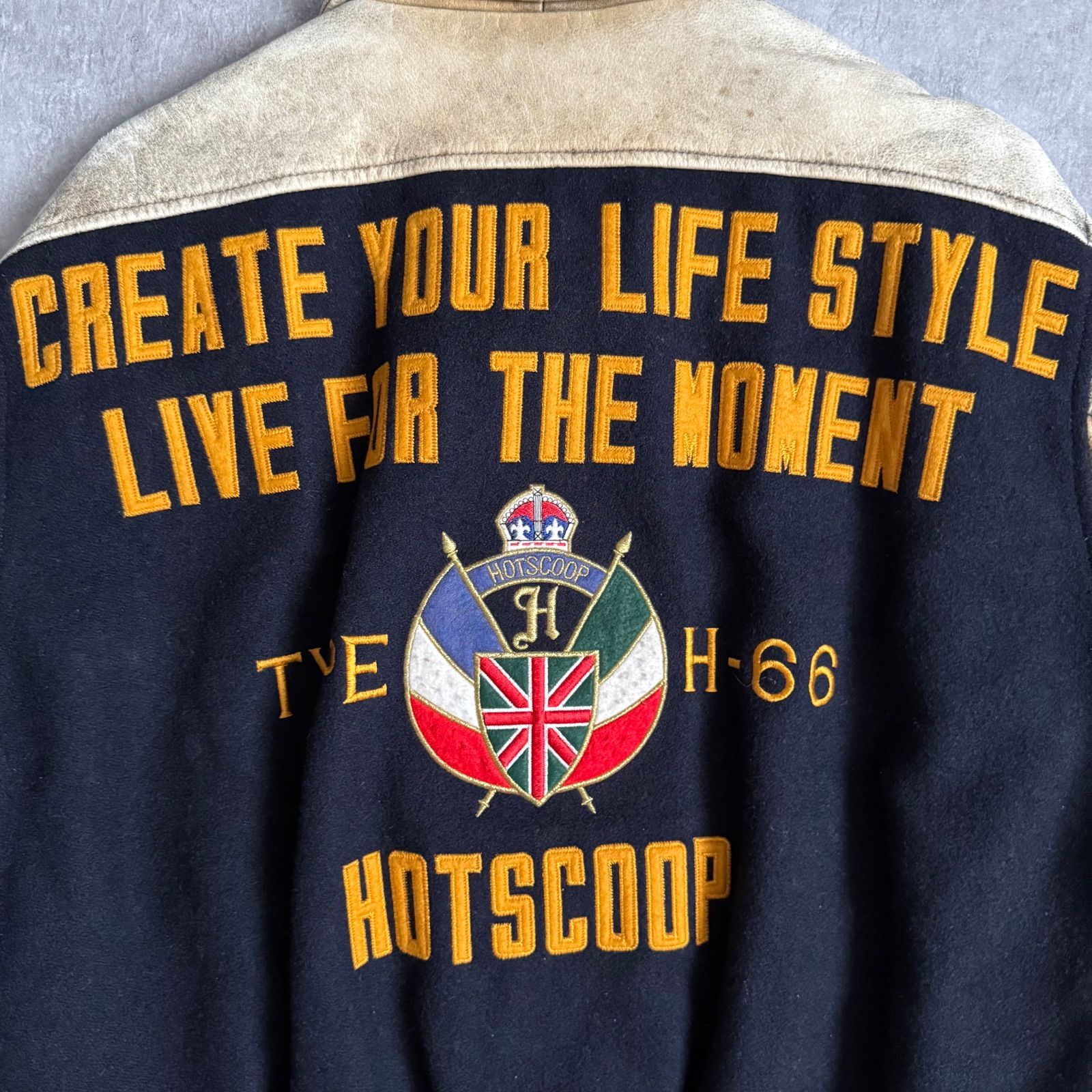 HOTSCOOP ヴィンテージ　日本製　レザー　スタジャン　マクベス HOTSCOOP マクベス 袖レザー切り替えスタジャン 日本製 バー