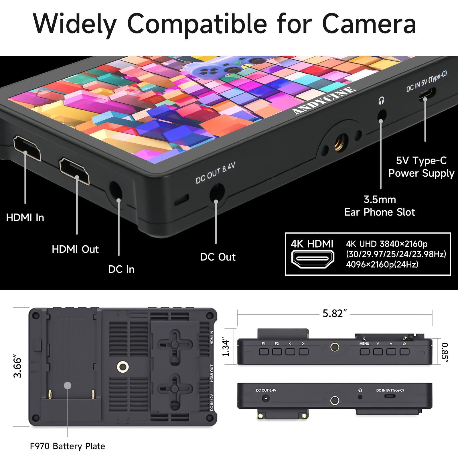 ANDYCINE A6 Max 6インチ タッチ式 フィールドモニター 3D LUT 4K HDMI 