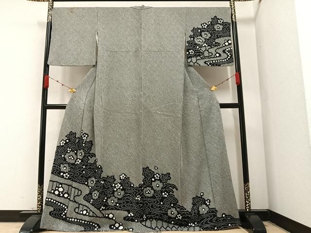 平和屋着物○訪問着 絞り 草花文 黒地 正絹 逸品 AABA2694ph - メルカリ