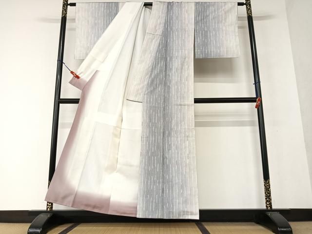 平和屋着物○本場大島紬 白大島 カタス7マルキ 変わり縞 正絹 逸品