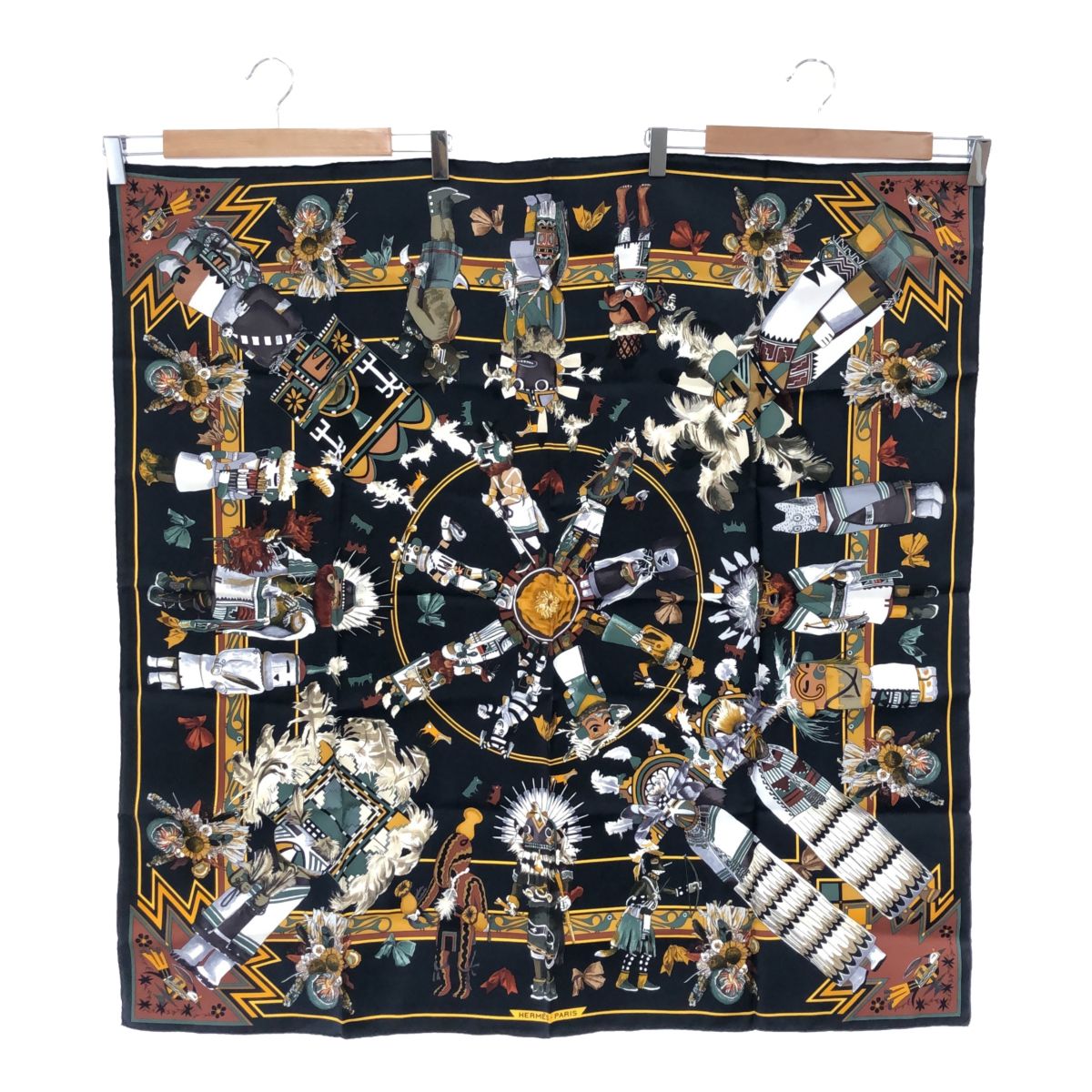 美品 エルメス HERMES カレ90 Kachinas カチナ 民族 スカーフ シルク 