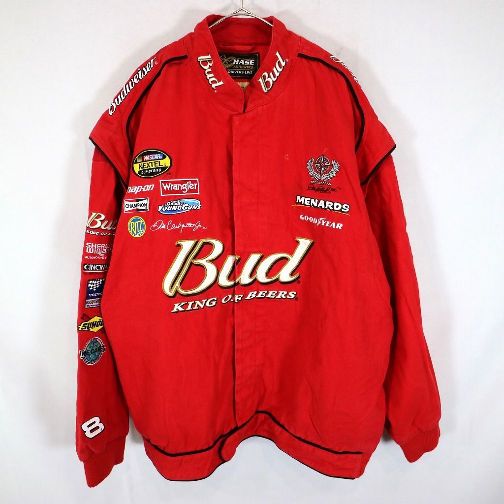 CHASE AUTHENTICS チェイス オーセンティック Budweiser レーシングジャケット 大きいサイズ 企業ロゴ レッド(メンズ  3XL) 中古 古着 O1035