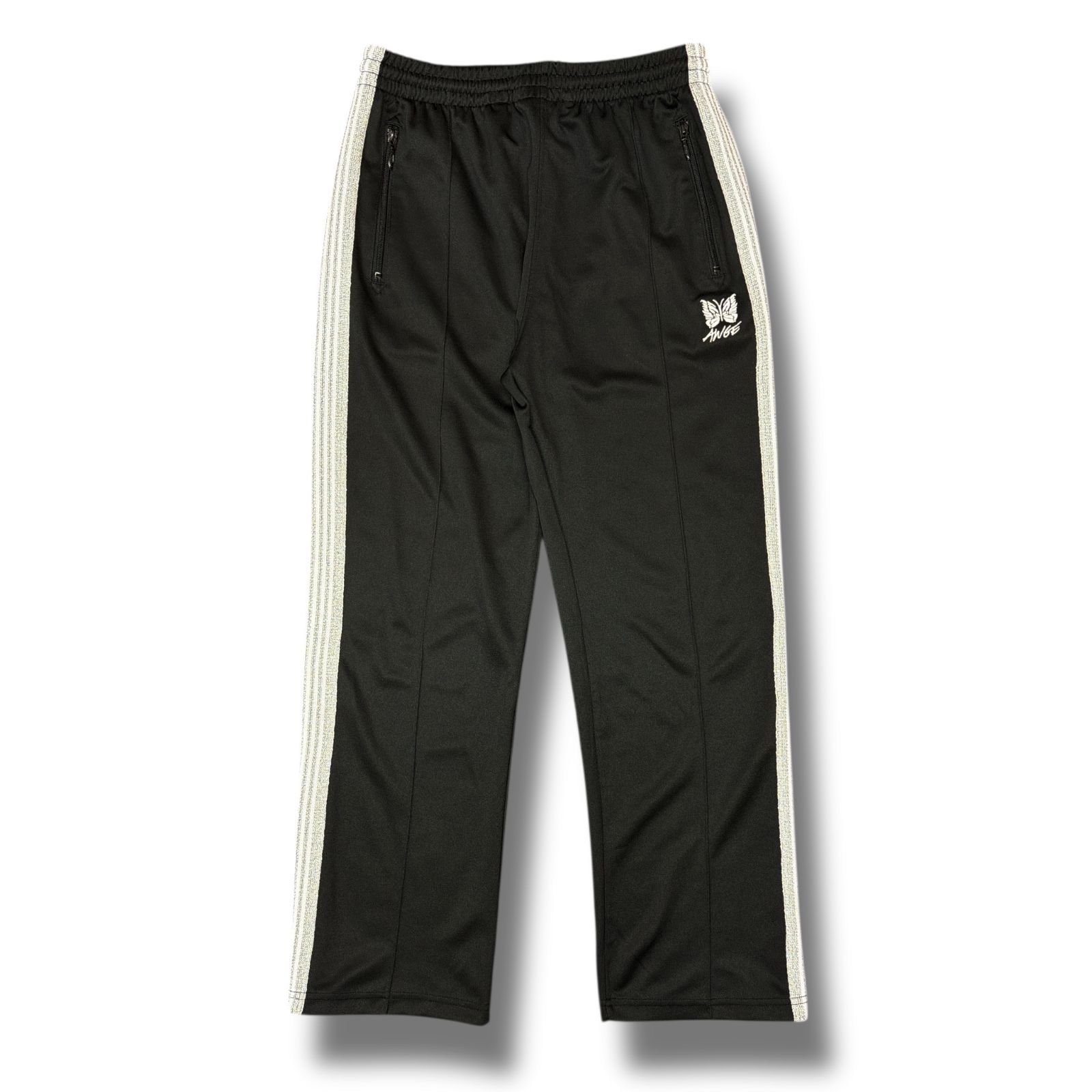 Needles × AWGE NARROW TRACK PANT - POLY SMOOTH ポリスムース ナロートラックパンツ イージーパンツ ニードルス ニードルズ アウグ コラボ IN933 ブラック L 1455M5