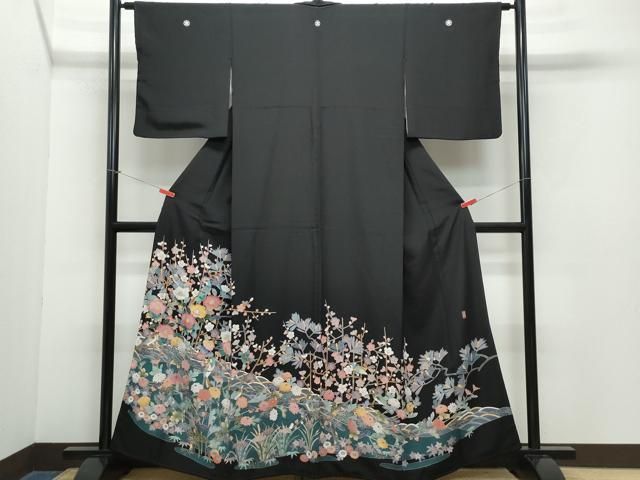 平和屋着物●豪華黒留袖 友禅 作家物 立波枝花鳥文 正絹 CAAZ0897vf