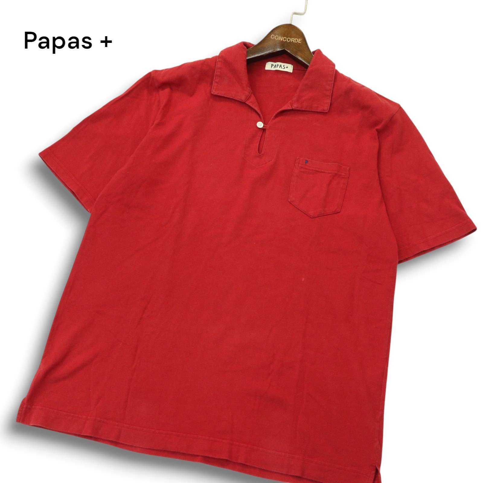 大人上品なおすすめコーデ Papas + パパス プラス 春夏☆ 半袖 コットン ポロシャツ Sz.M メンズウェア