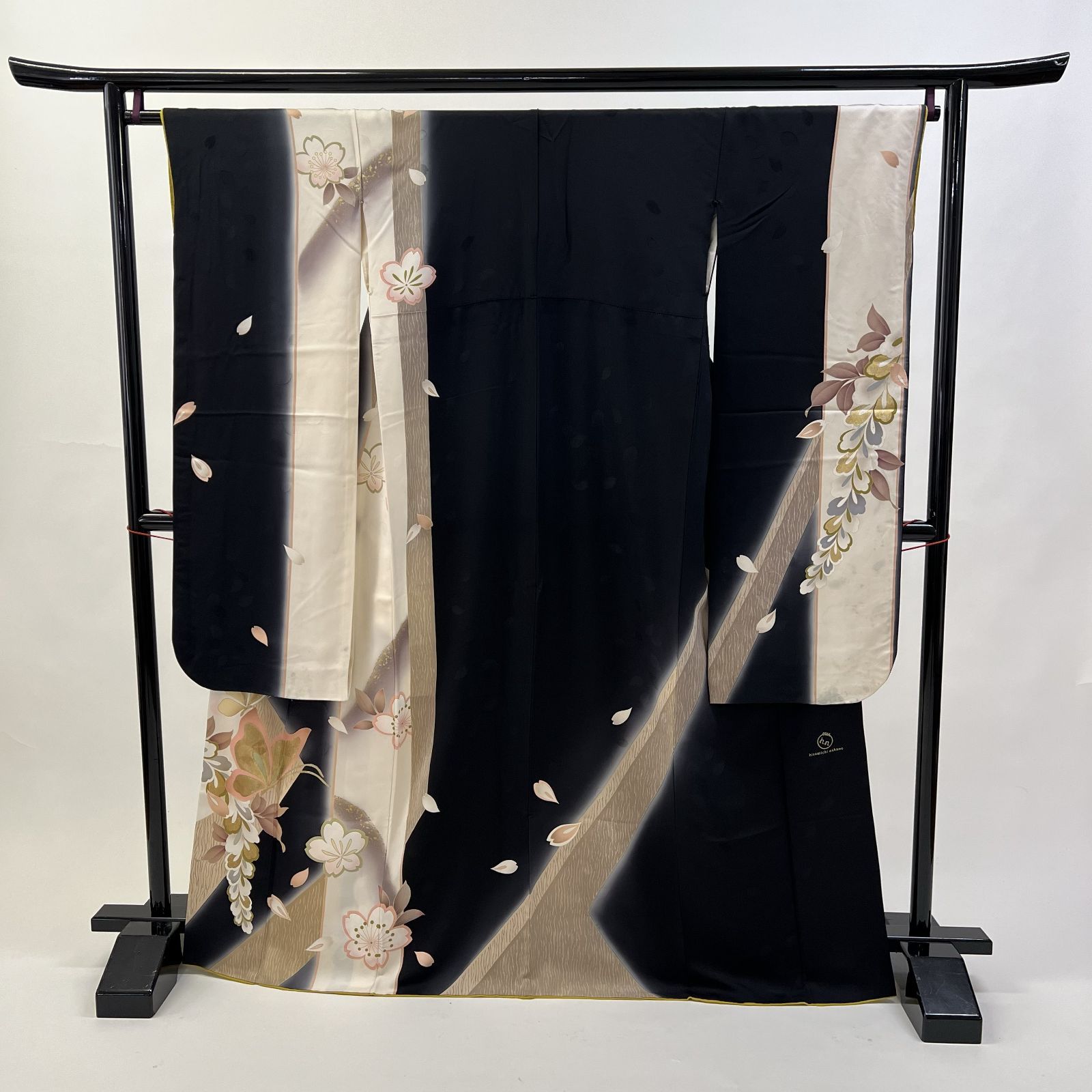 正絹 中古 振袖 黒 正絹中古振袖黒地