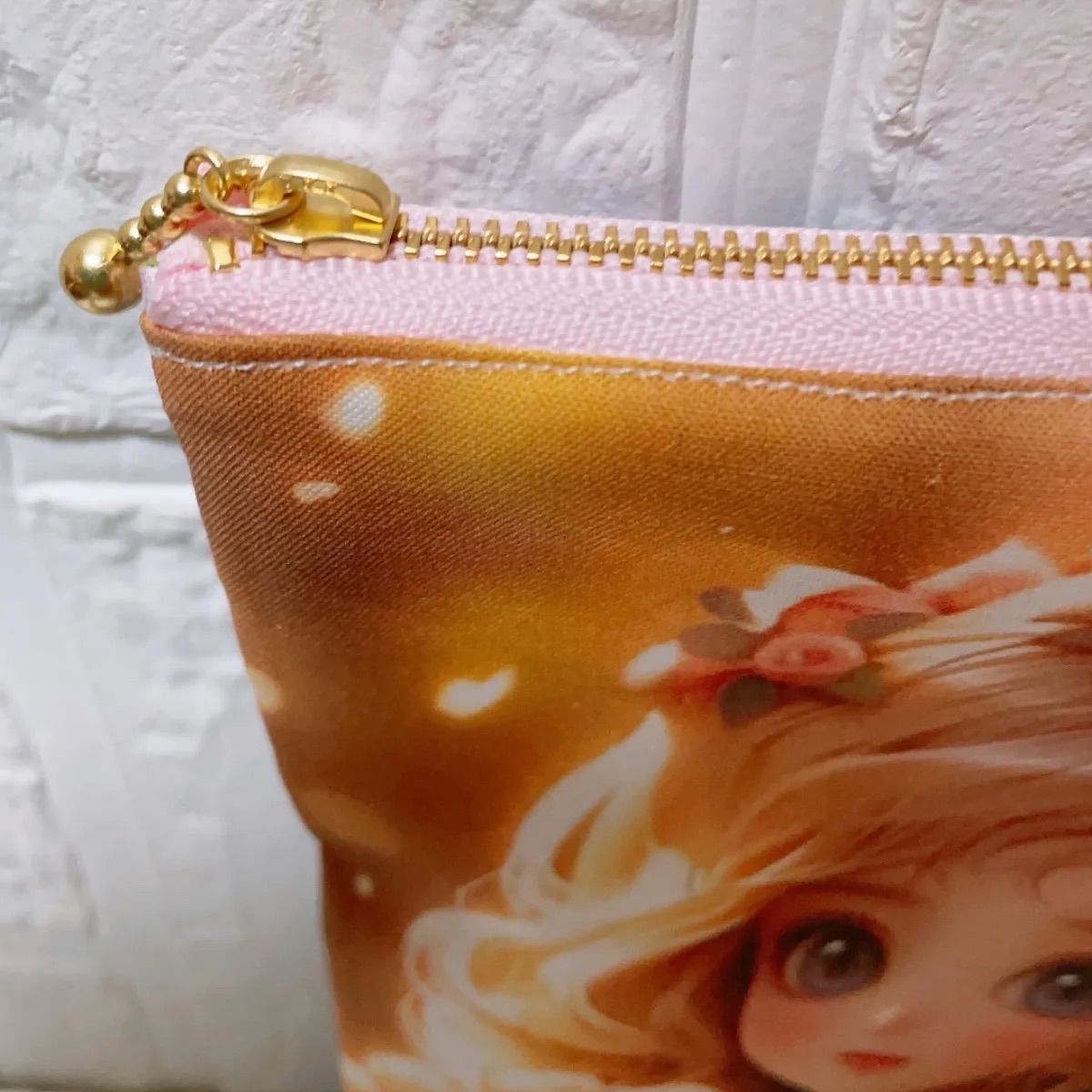 可愛い女の子パネル生地　ハンドメイド　フラットポーチ フラットポーチ ハンドメイド 可愛い女の子 パネル生地 幻想的