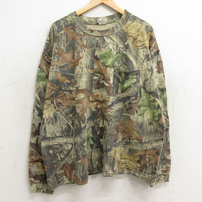XL/古着 リバティ 長袖 ビンテージ Tシャツ メンズ 90s 胸ポケット付き 大きいサイズ コットン クルーネック ベージュ系他 カーキ 24jul01 