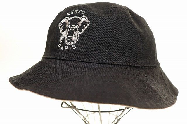 ケンゾー KENZO VARSITY JUNGLE BUCKET BLACK M FD65AC604FF4 ジャングル バケット ハット 帽子 ブラック ブランド古着ベクトル AA ▲250616