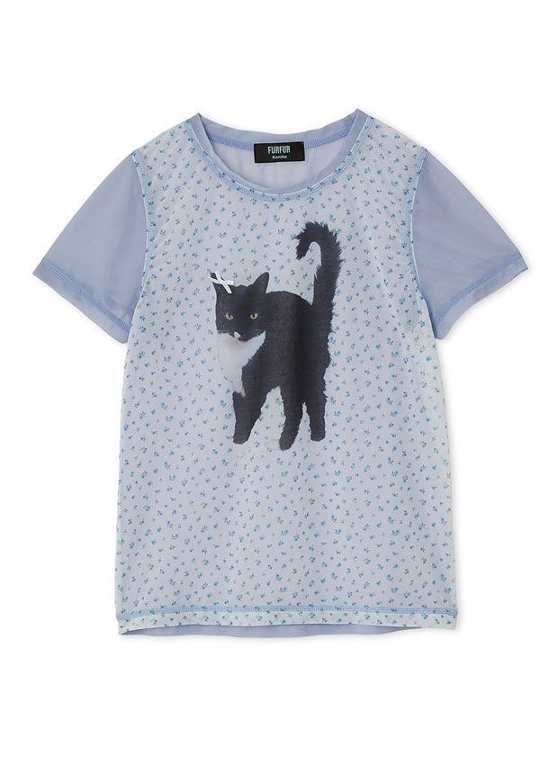 SALE10%OF ファーファー FURFUR トップス 25春夏 【上國料萌衣コラボ】Oolong花柄Tシャツ ミドル丈 半袖 コラボ 猫 rwct252060 FURFUR SALE10%OF ファーファー トップス 25春夏 【上國料萌衣