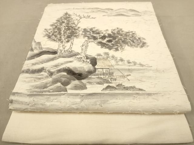 平和屋着物○九寸名古屋帯 作家物 髭紬 手描き 草花文 正絹