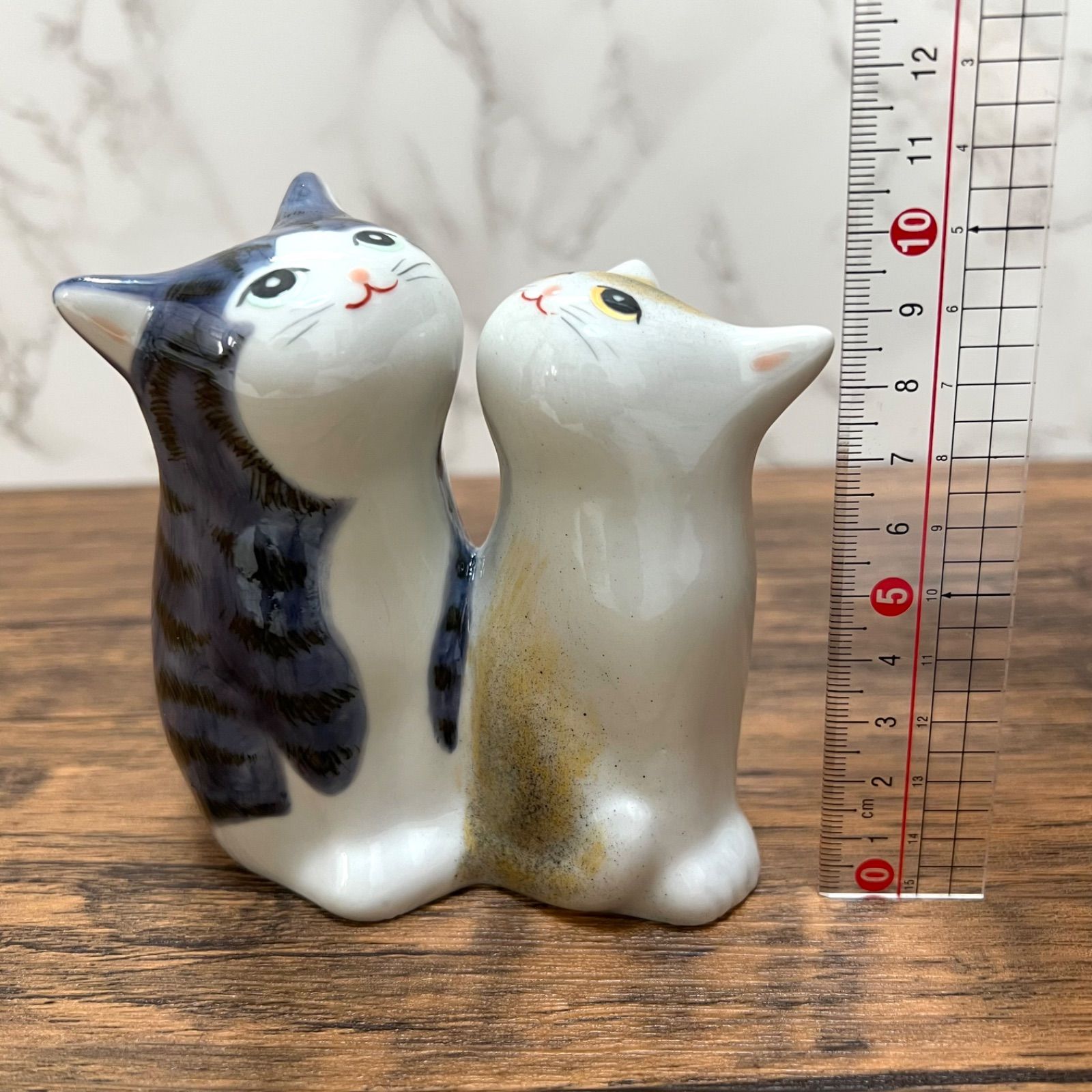 セール】【九谷焼】3.8号 仲良し猫 紫金釉彩 置物 Kutani Ware Cat