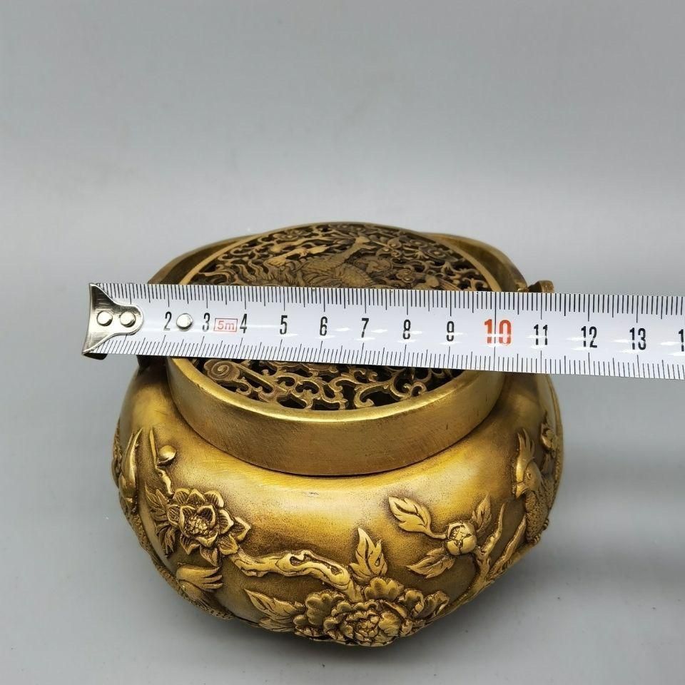 銅製 提梁暖手炉 喜上枝頭手提げ暖手炉 香炉 香道具 装飾品 工芸品 置物 銅 細工 高浮彫鏨刻銀温手炉 香炉 提梁炉 香道具 装飾品 工芸品
