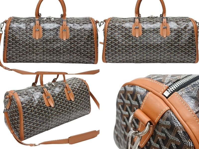 GOYARD ゴヤール クロワジュール45 ボストンバッグ トラベルバッグ ブラウン PVC レザー シルバー金具 4b007711