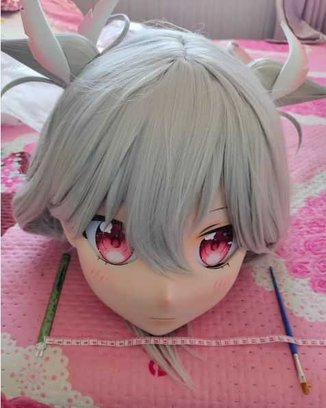 全頭マスク カツラ付き ロック付き NO.480 ドール ヘッドロリータ人形 コスプレ 変身 仮装 着ぐるみ kigurumi 二次元