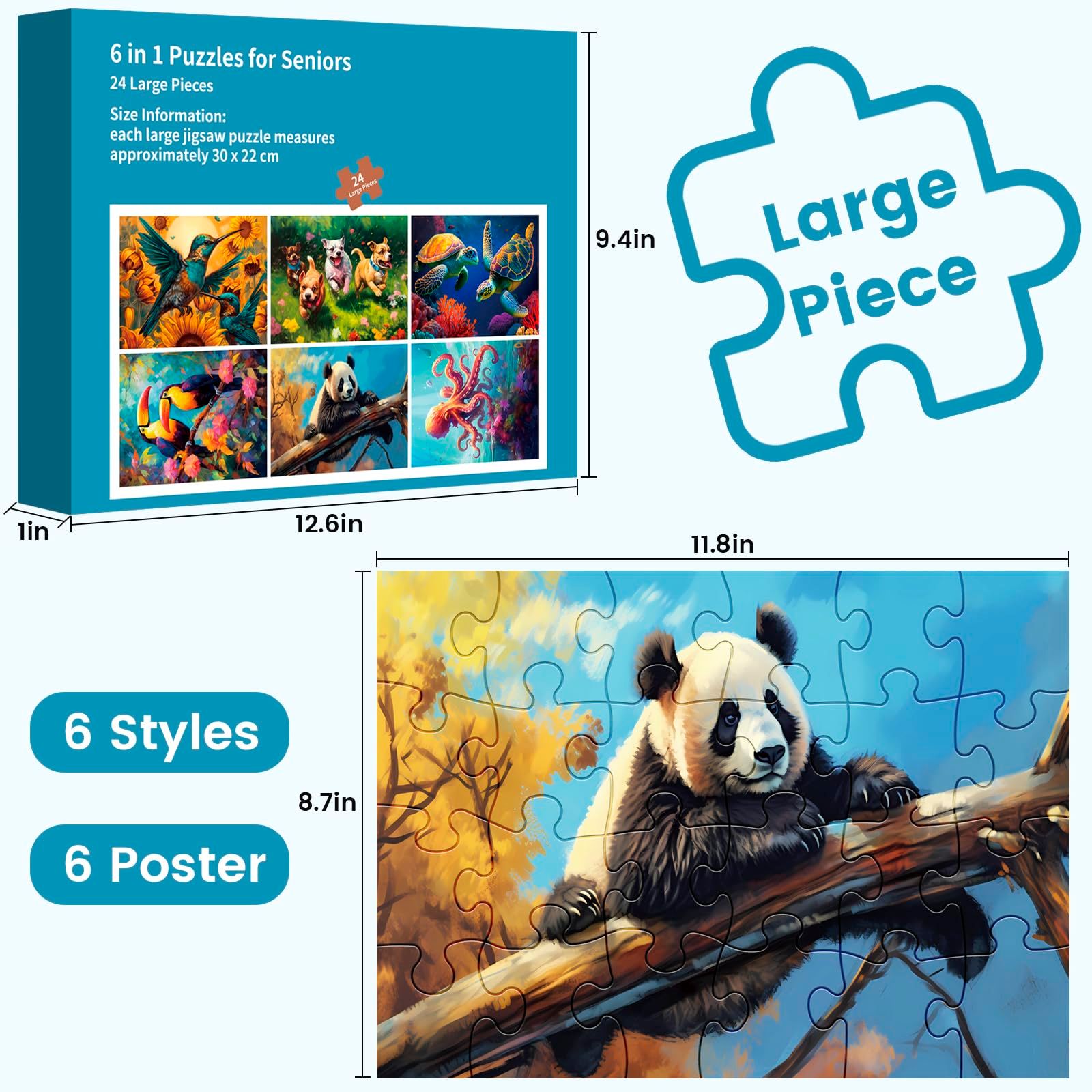 24 大きなピースパズル 高齢者向け 木製認知症パズル 高齢者 大人用 簡単パズル ハチドリ カメ 犬 ジグソーパズル 認知症 アルツハイマー病 高齢者向け商品とアクティビティ 高齢者向けギフト 犬 鳥 亀 24点