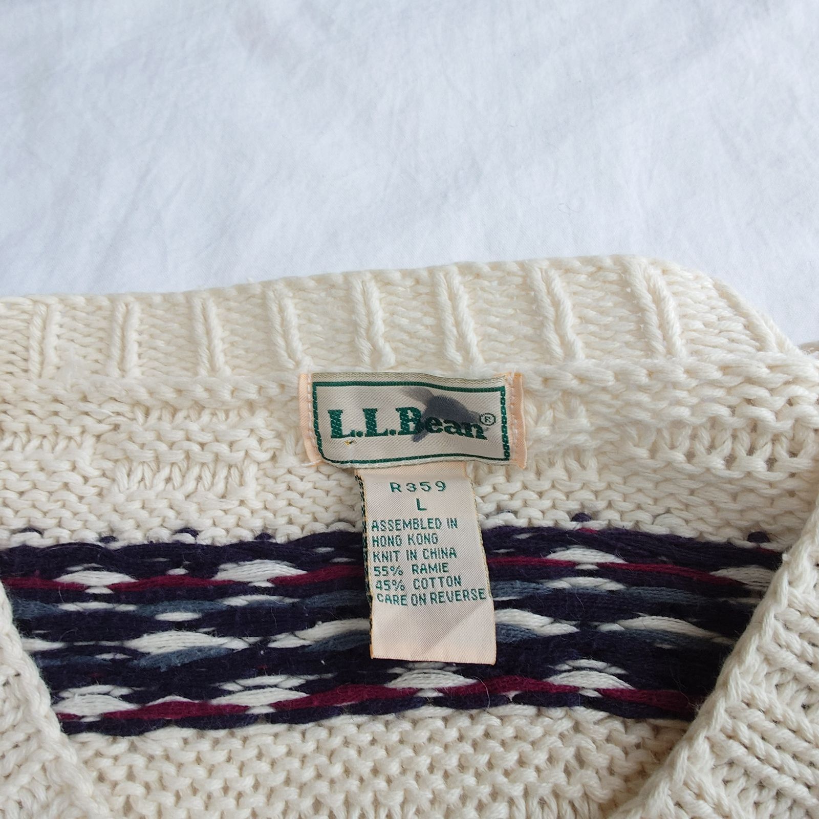 80s】L.L.Bean エルエルビーン コットンニット 白 デザイン古着 