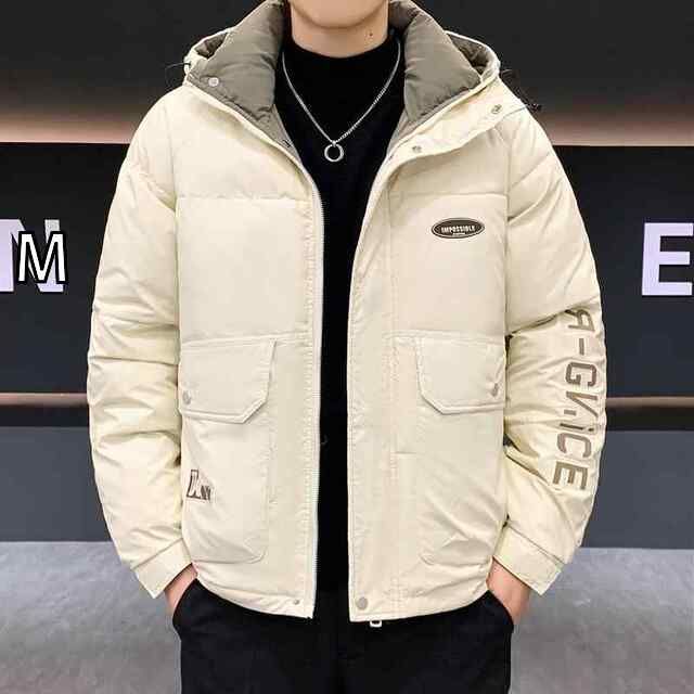 M 春 コーデ メンズ 服 シンプル ファッション オシャレ 大人 かっこいい 大きいサイズ ストリート 紳士服 ダウン ジャケット 軽 厚手 フード付き 冬 暖かい