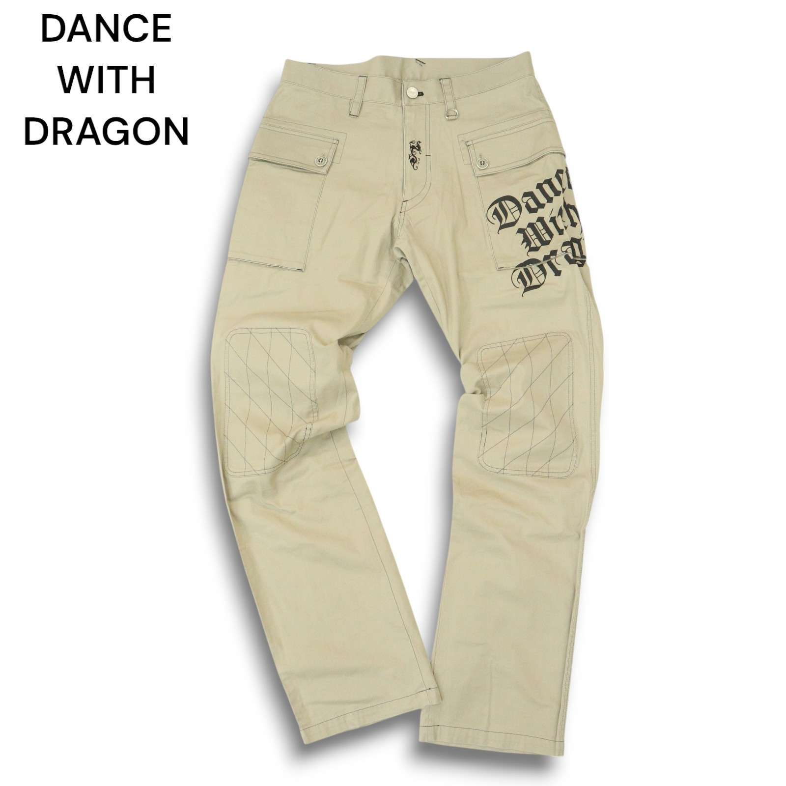 DANCE WITH DRAGON ダンスウィズドラゴン ゴルフ 春夏 麻 リネン混 ロゴ ドラゴン刺繍 スラックス パンツ Sz.2 メンズ