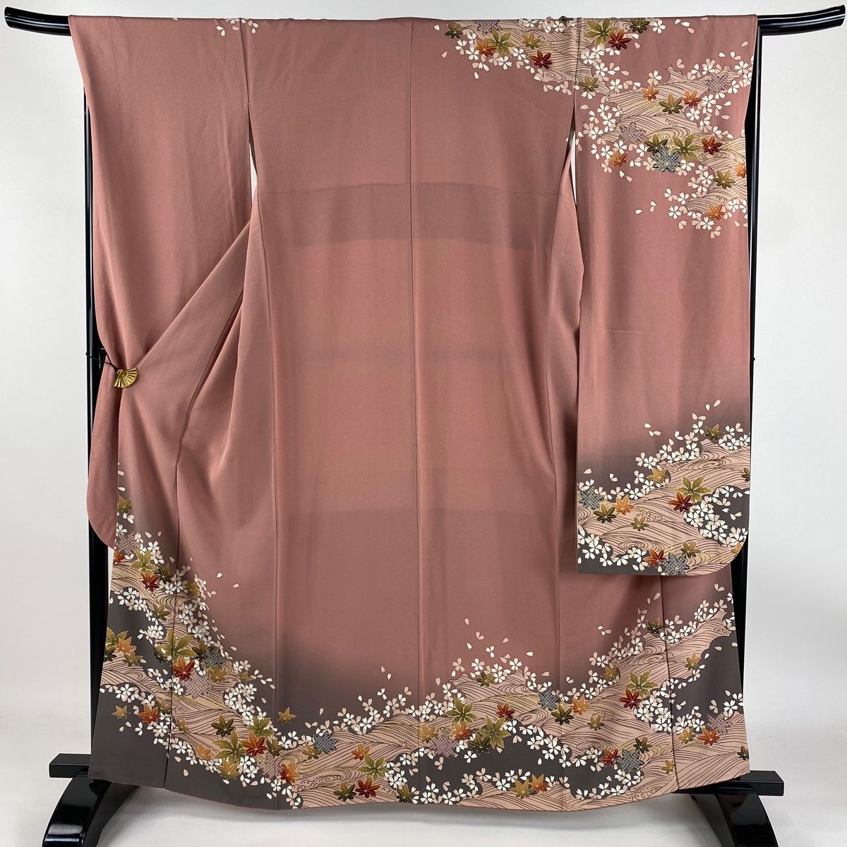 振袖 身丈162cm 裄丈68cm L 袷 楓 桜 金彩 ぼかし ピンク