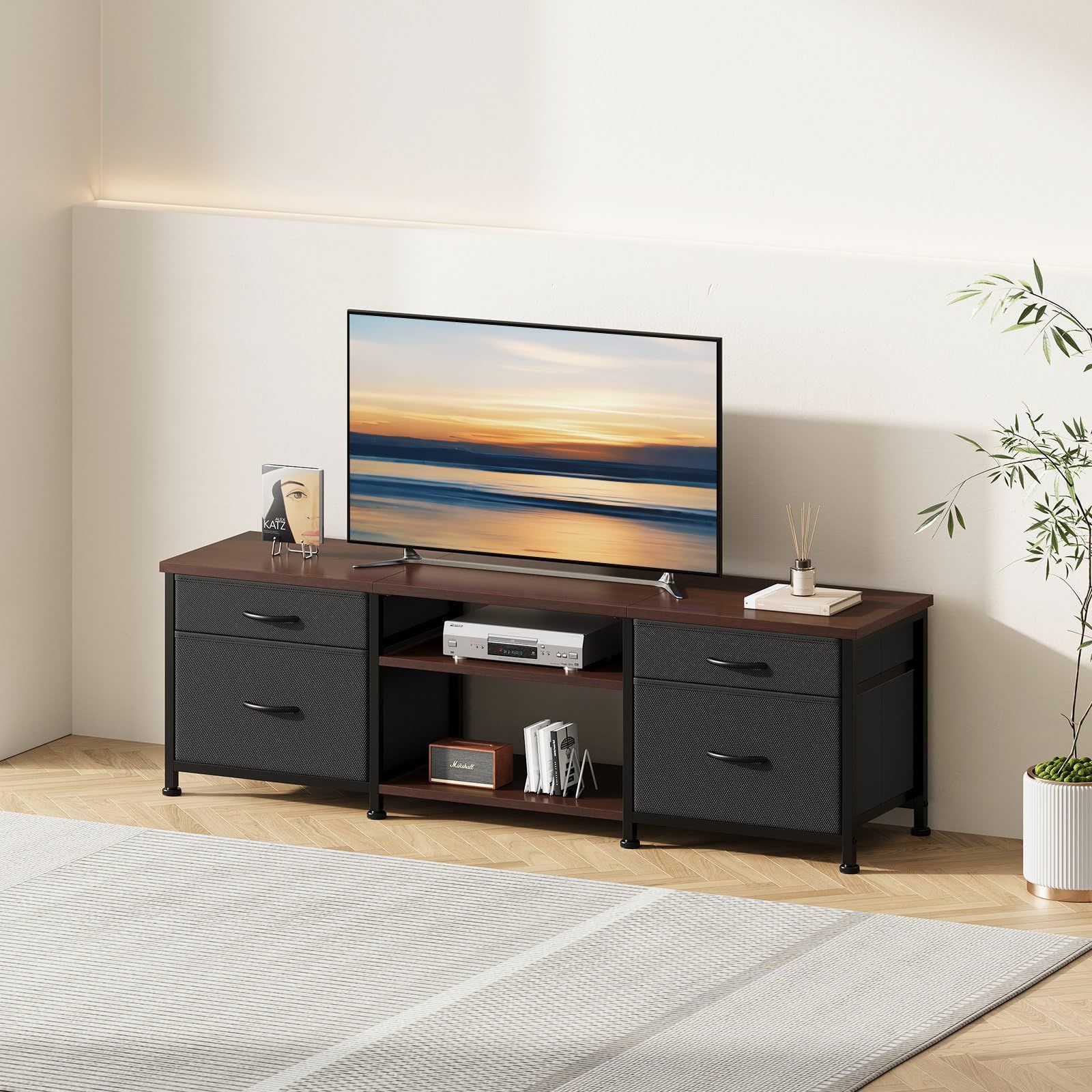 YeTom テレビ台 テレビボード 収納テレビ台 ローボード テレビラック 47インチまで対応 板は調節 幅110×奥行30×高さ38.5cm ブラウン