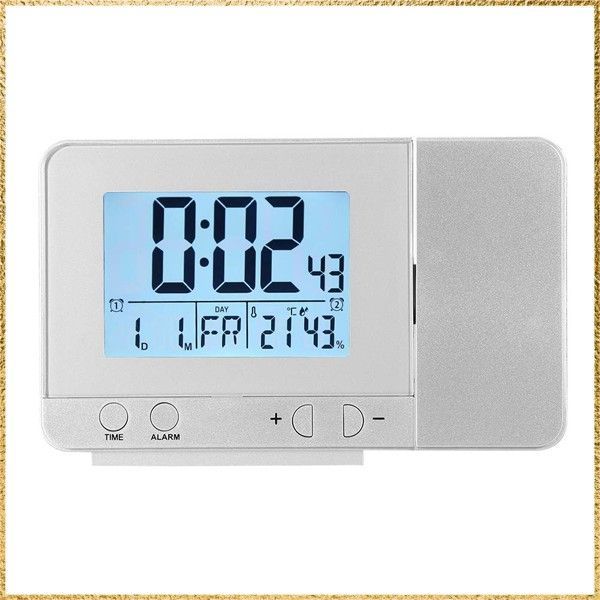 新着 LEDデジタル目覚まし時計 プロジェクションクロック プロジェクター目覚まし時計 多機能 投影時計 自由回転 LED付き 置き時計・掛け時計 学校 温度 USB (シルバー)
