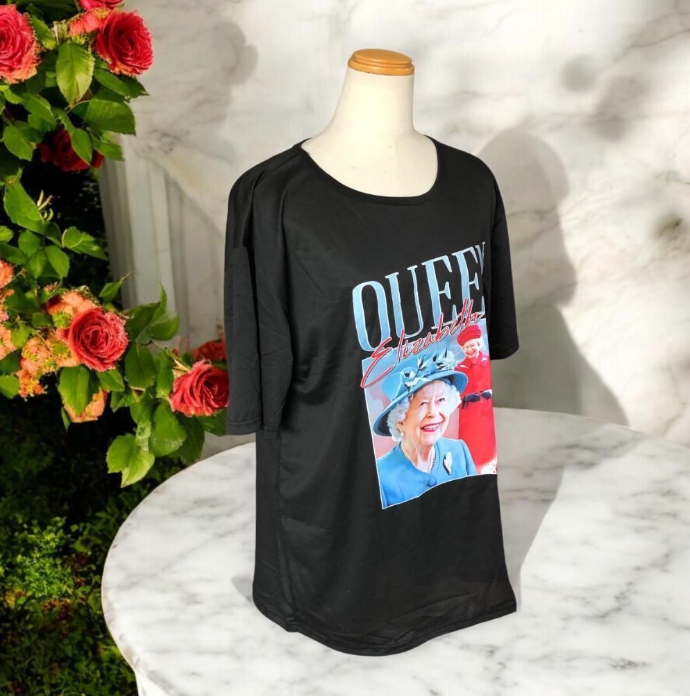 UKレジェンド】エリザベス女王 Tシャツ ブラック 2XL相当 英国王室