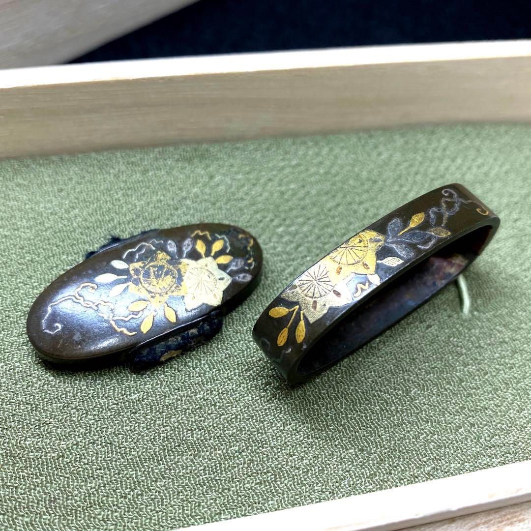 江戸時代 金象嵌縁頭 木 24g 東Y6-0819 2Fタカニ