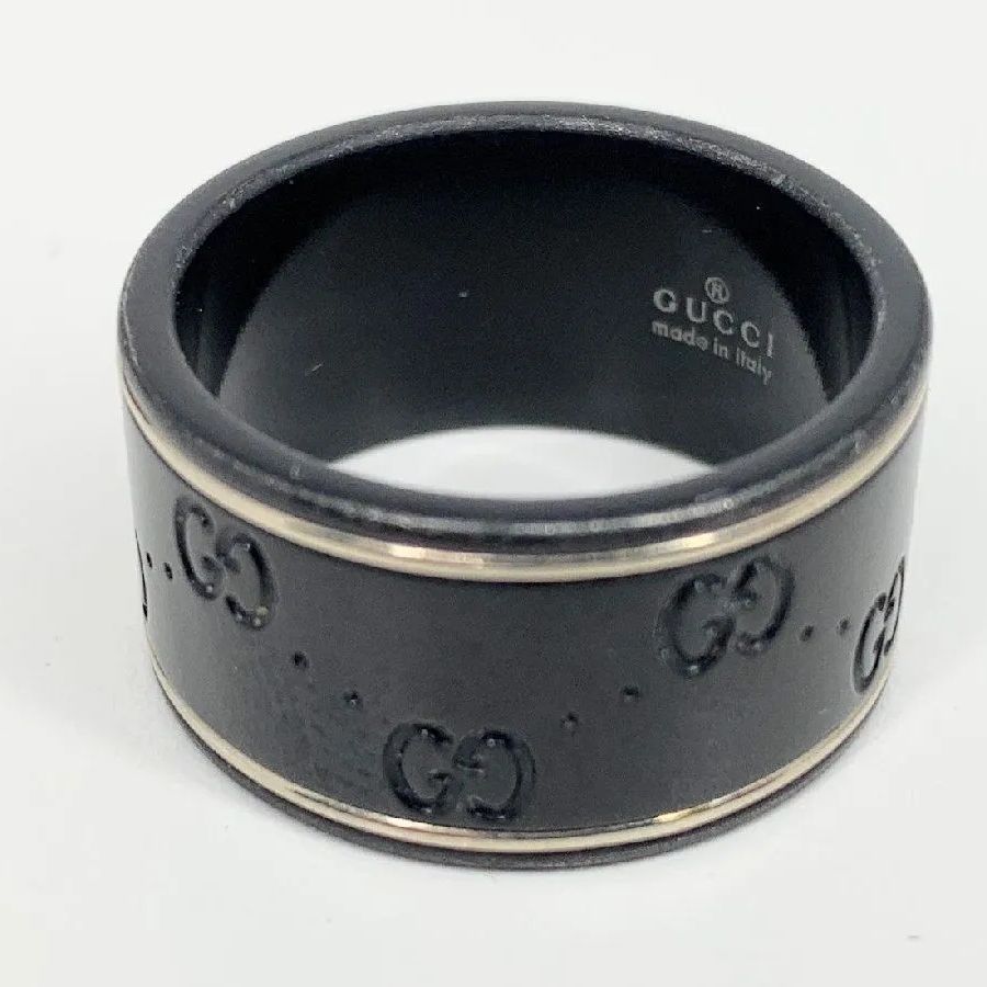 GUCCI グッチ GG アイコン ワイド ブラックコランダム リング
