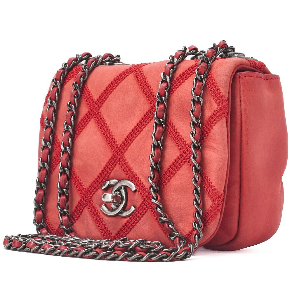 CHANEL シャネル チェーンショルダーバッグ マトラッセ シングルフラップ スパークルレザー 赤 シルバー金具 レディースバッグ ブランド