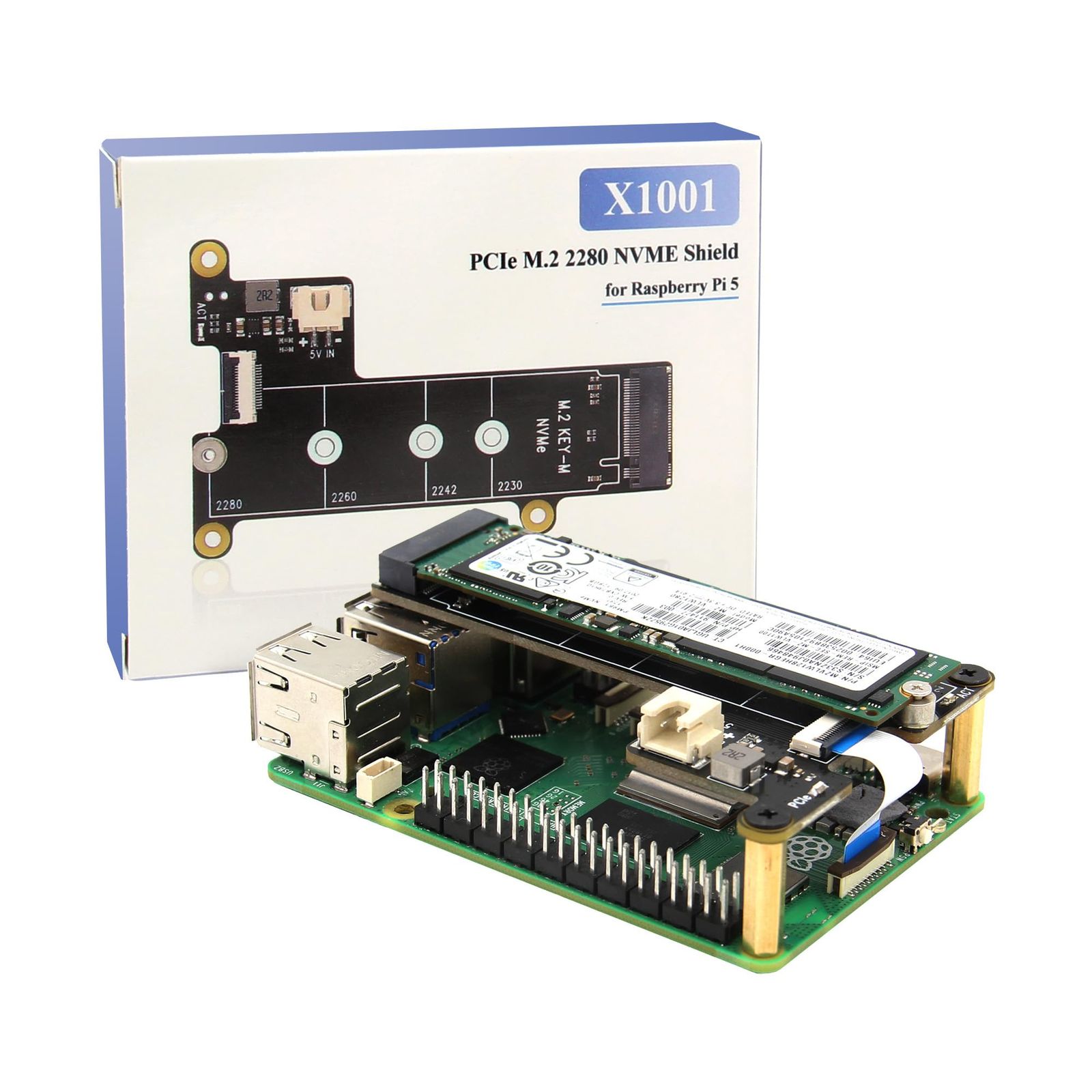 【人気商品】Geekworm X1001 V1.1 PCIe NVMe M.2 SSD 2280拡張ボード、Raspberry Pi 5に適用