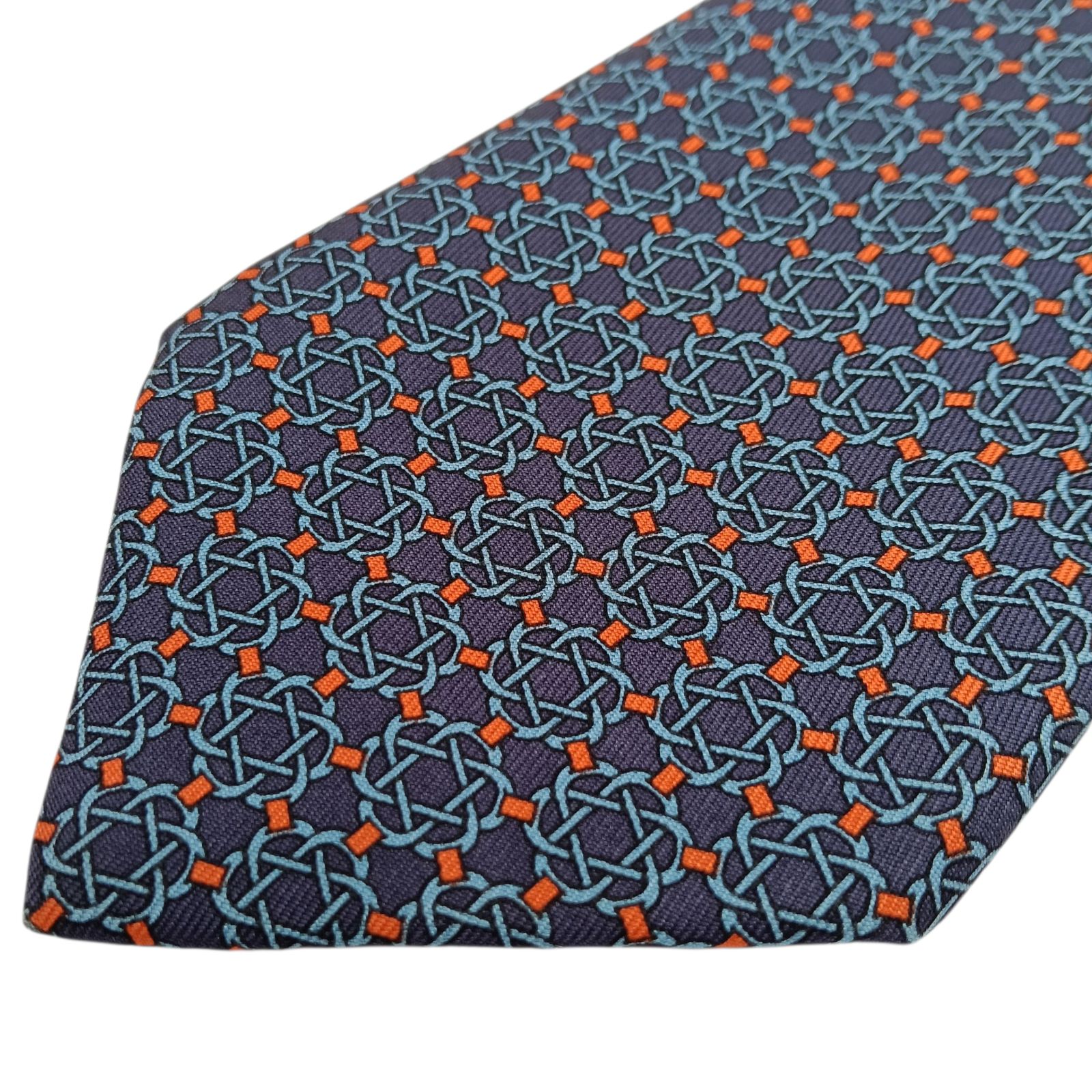 HERMES ネクタイ ネイビー 幾何学模様 美品☆HERMES(エルメス)ネクタイ ネイビー 幾何学模様 HERMES