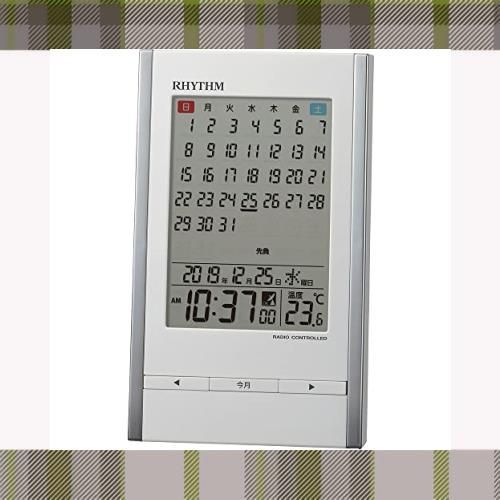 展示品　未使用　リズム (RHYTHM) 置き時計 目覚まし時計 電波時計 カレンダー 温度計 アラーム 白 15x9.1x5cm 8RZ210SR03