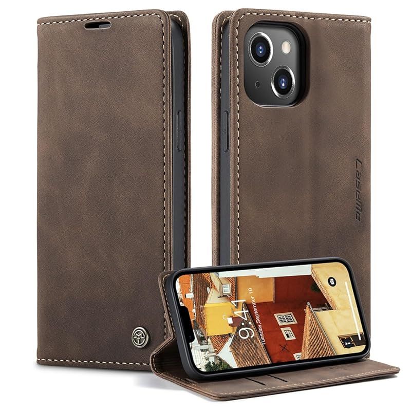新品　YUZOR for iPhone 14 ケース 手帳型 アイフォン 手帳 スマホケース 手帳型 携帯カバー レザー 耐衝撃 耐摩擦 全面保護 マグネット式 カード収納 スタンド機能 肌感レザー 人気 上質 珈琲 (013-