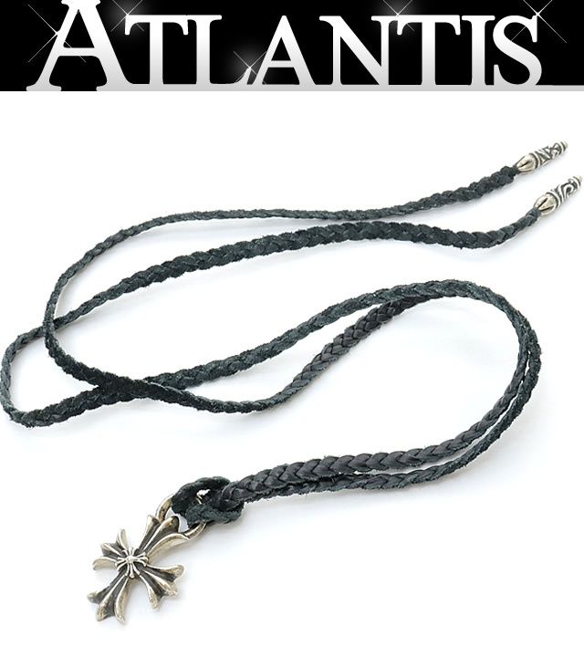 広尾店 クロムハーツ CHROME HEARTS ダブルCHプラスペンダント レザーブレイド ネックレス シルバー SV925 黒 16500