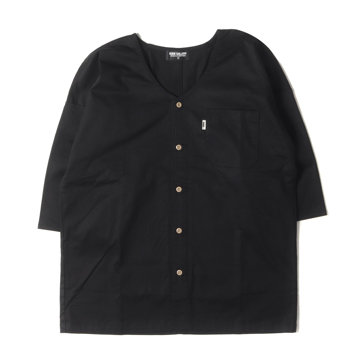 RUDE GALLERY ルードギャラリー シャツ ブラック 黒 サイズ 3 | コットン|リネン ストレッチ 和装 7分袖シャツ DUB SHIRT MONO | トップス カジュアルシャツ メンズ