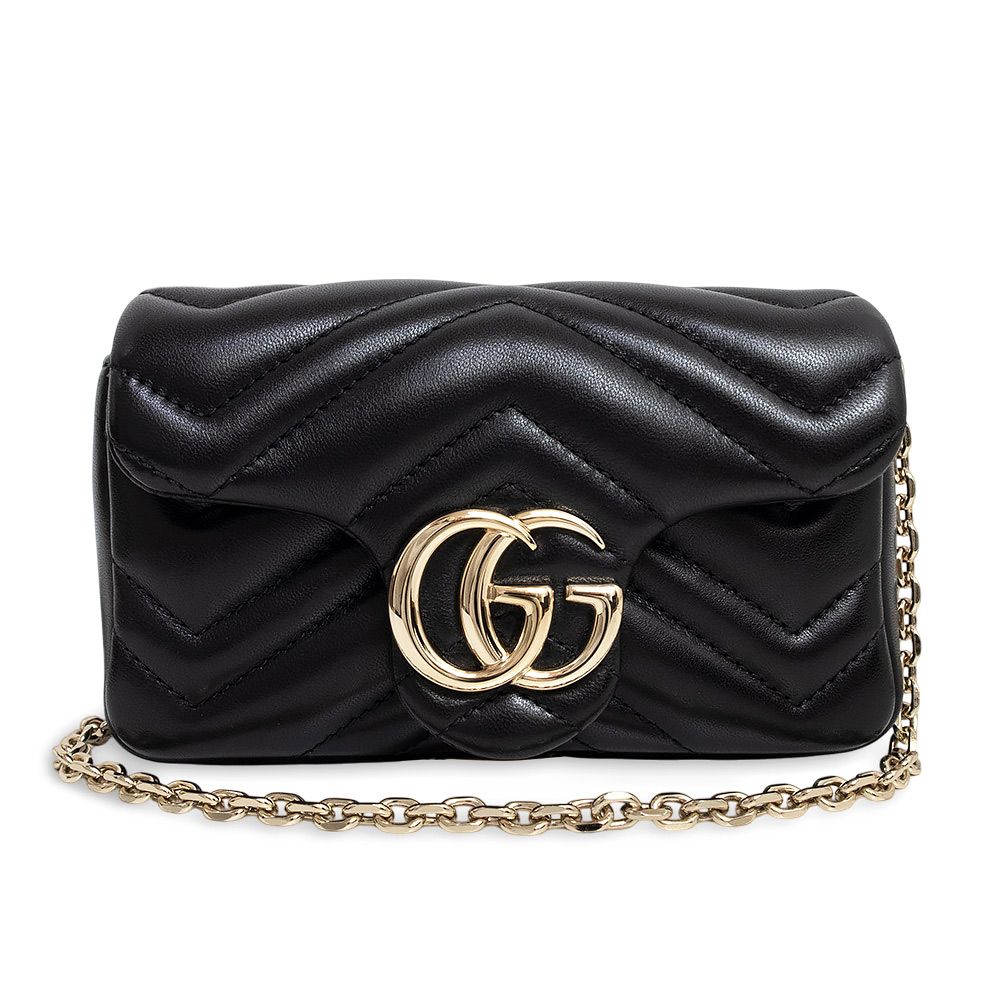 （未使用　展示品）グッチ GUCCI GGマーモント キルティング ミニ チェーン ショルダーバッグ 斜め掛け シェブロンレザー ブラック 黒 ライトゴールド金具 841290 箱付 グッチ GGマーモント キルティング ミニ チェーン ショルダーバッグ