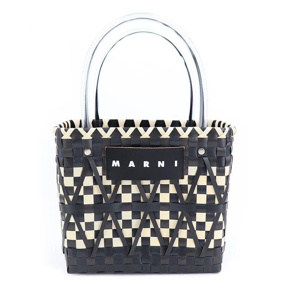 【美品】 MARNI  マルニ  マルシェ カゴバッグ  黒白 マルニマーケット MARNI マルニ バッグ Marni Market ステンシルバッグ ブラック