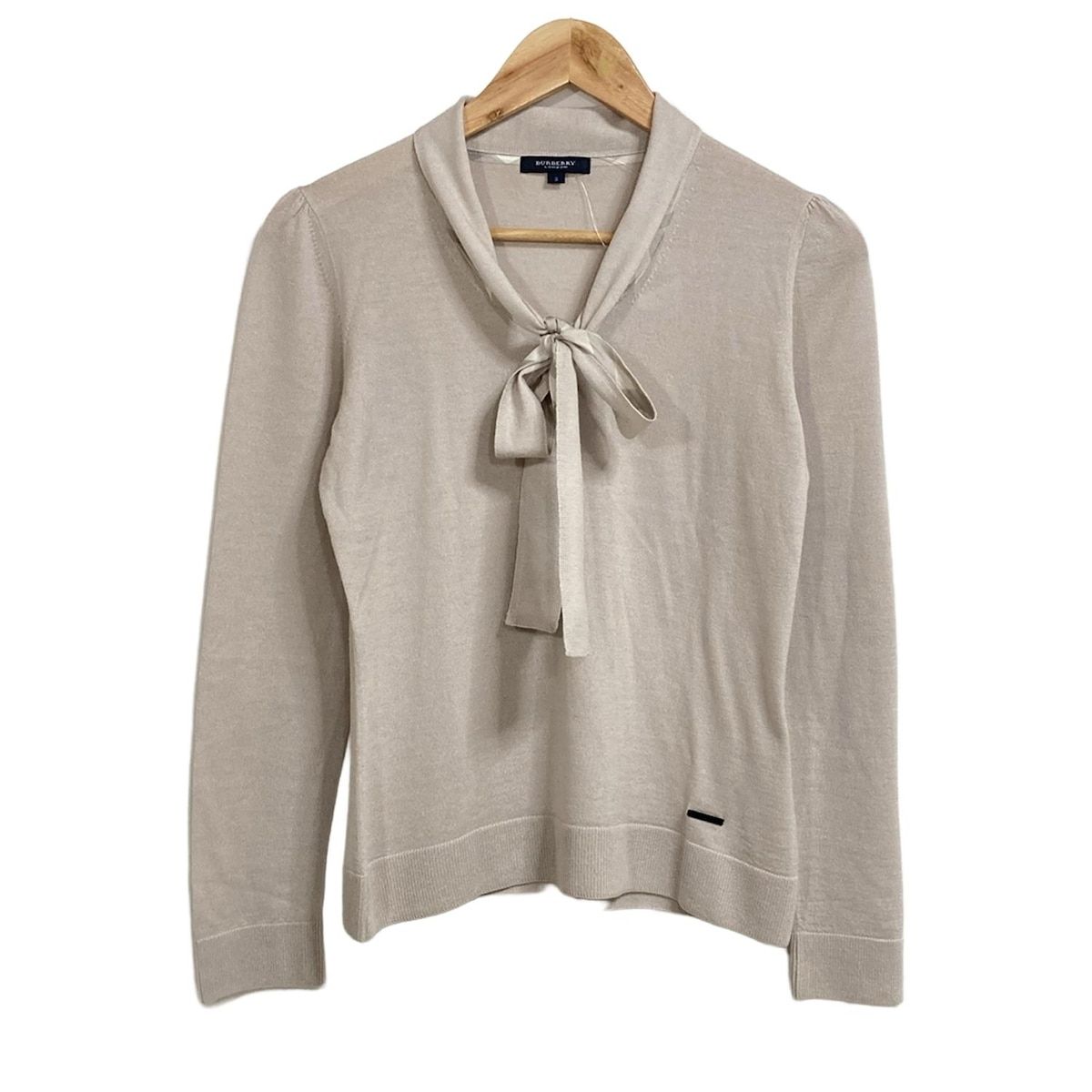 Burberry LONDON バーバリーロンドン 長袖セーター サイズ2 M レディース - ベージュ×グレー ボウタイ|チェック柄