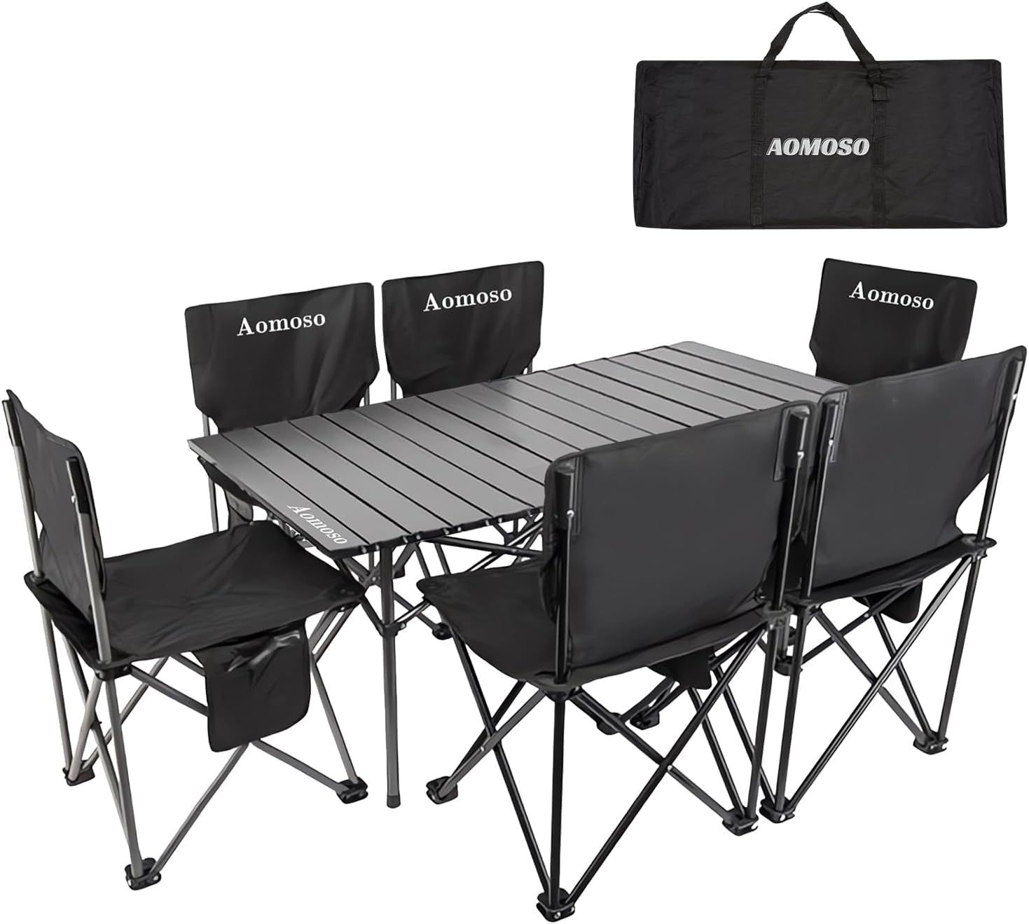 Aomoso アウトドア テーブル チェア 7点セット アルミテーブル椅子 ピクニック ベンチセット ピクニックテーブル 超軽量 折り畳み 組立簡単 収納バッグ付き BBQ お釣り テント ガーデン 屋外 キャンプ用品 7 ブラック