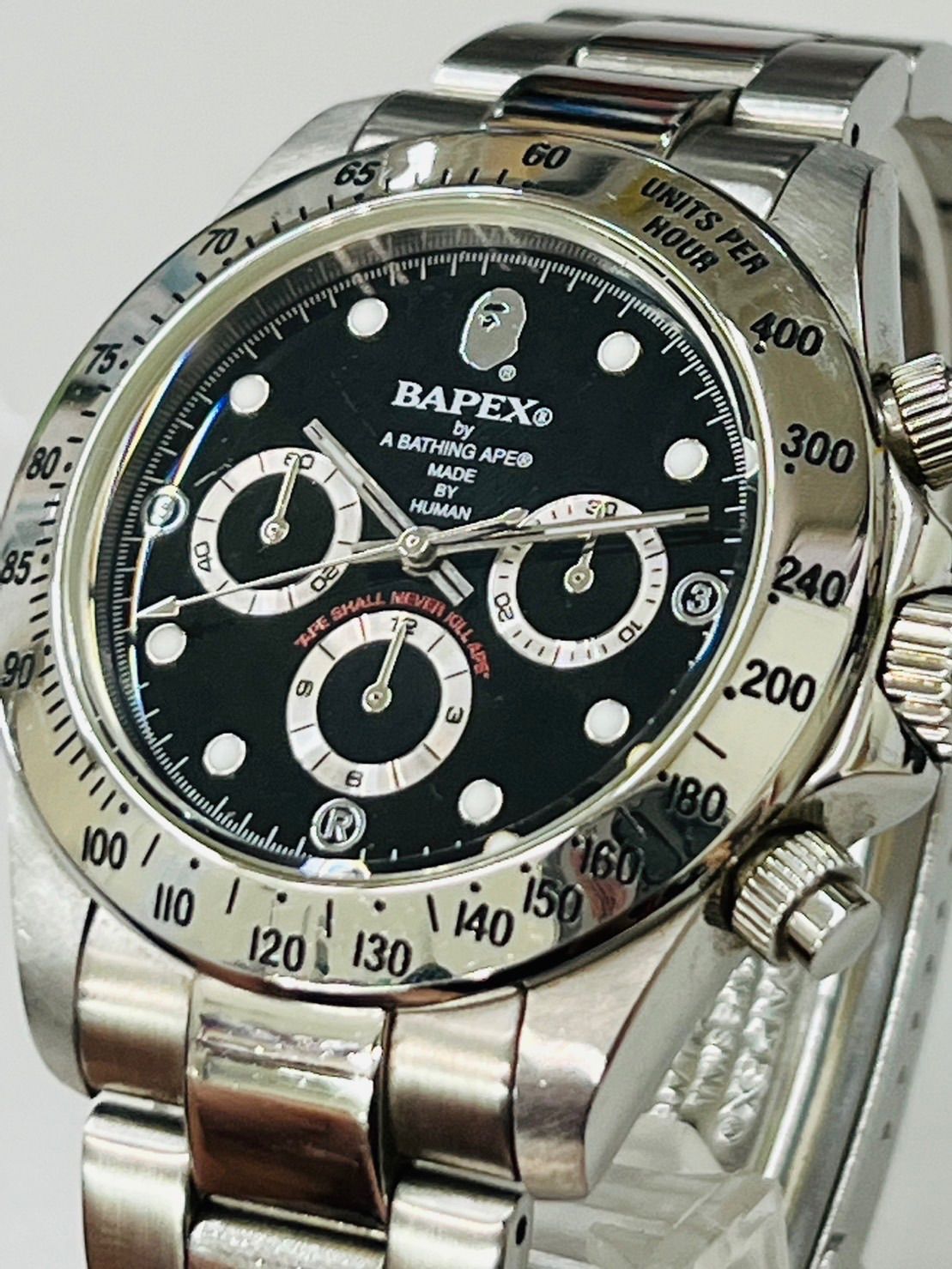 A BATHING APE BAPEX デイトナタイプ 腕時計 シルバー 新しい ...