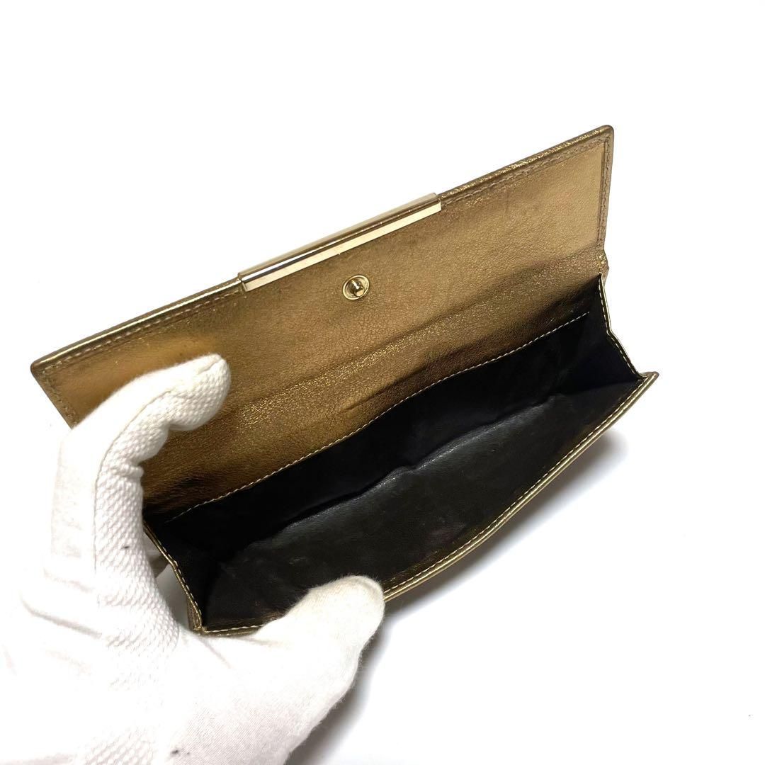 グッチ 112715 ニ折り財布 GG柄 ゴールドプレート ロゴ ブラウン  