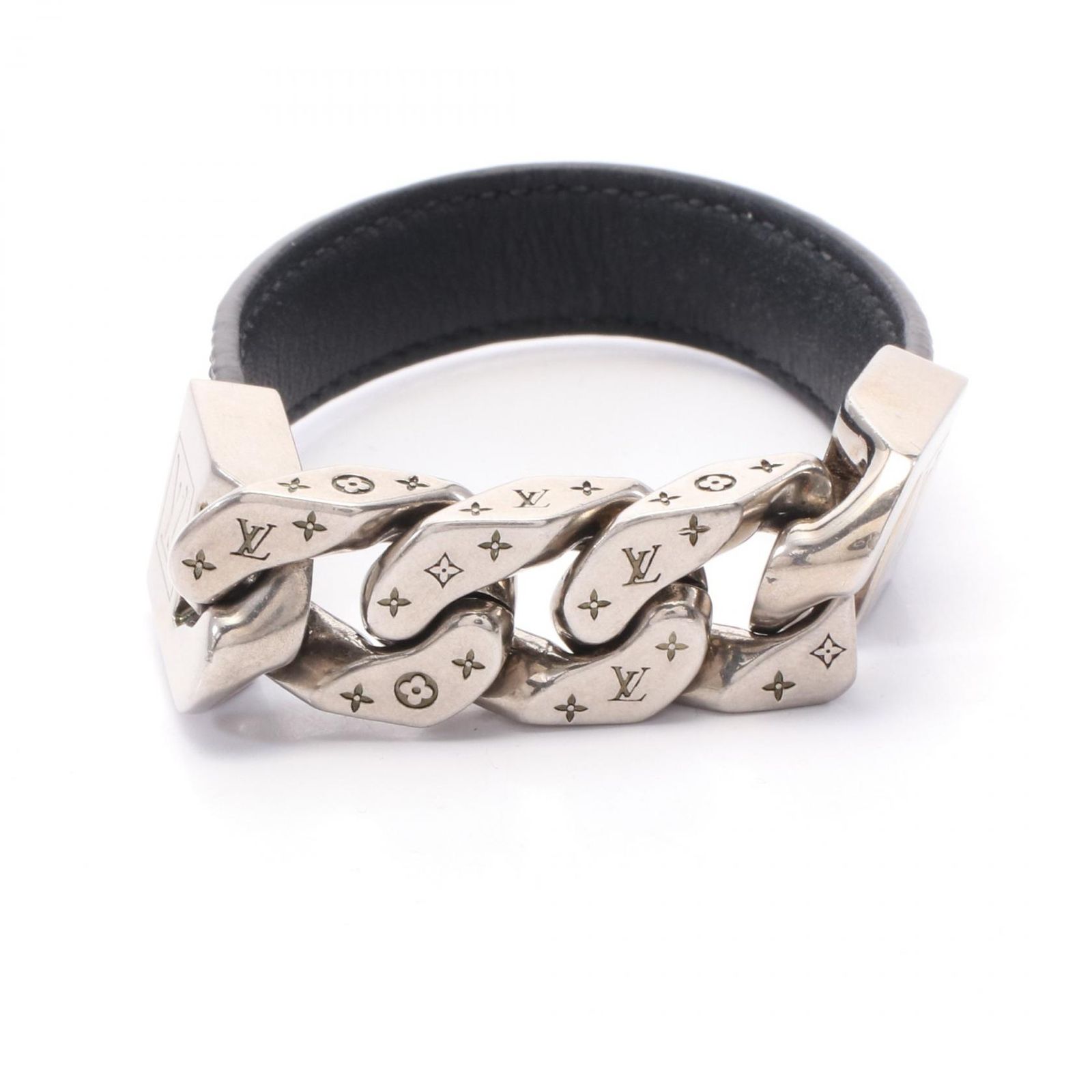 ルイ ヴィトン LOUIS VUITTON ブレスレット ブラスレ モノチェーン モノグラムエクリプス M6552 ブラック レザー ステンレススチール ブレスレット メンズ Used B
