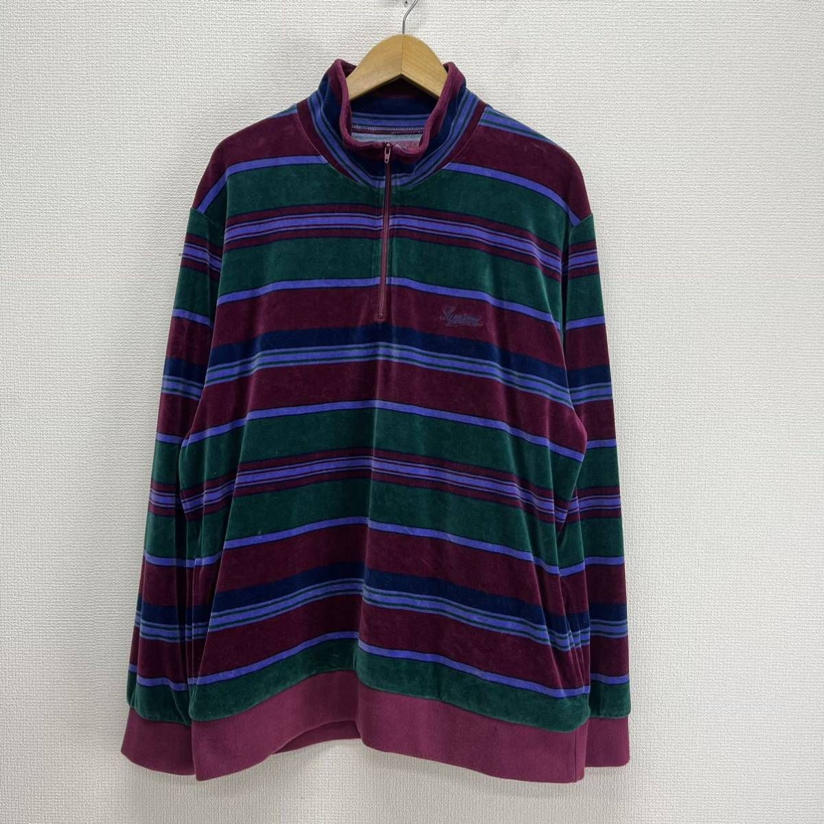 Supreme ハーフジップ ロゴ刺繍 ボーダー ベロア スウェット Supreme シュプリーム 20AW Stripe Velour Half Zip Pullover ベロア
