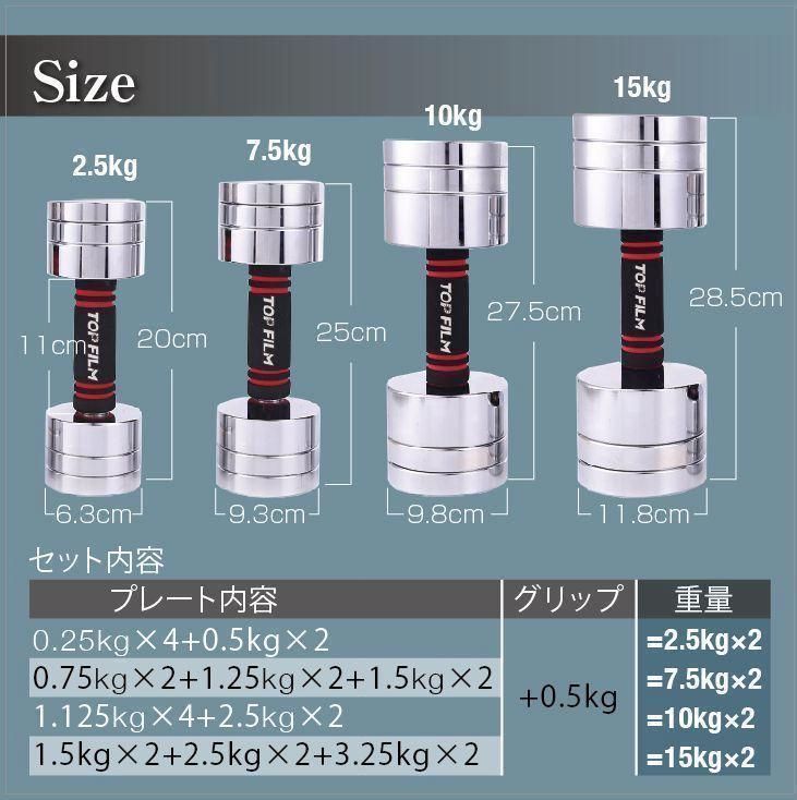 ダンベル 可変式 小型 スチールダンベル 10kg 2個セット 1038様々な重量に調整可能