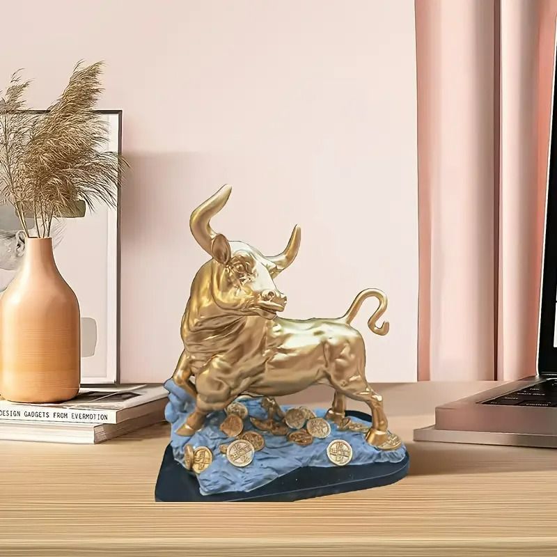 新品未使用オブジェ 牛 雄牛 風水 お金の装飾 樹脂製 インスピ