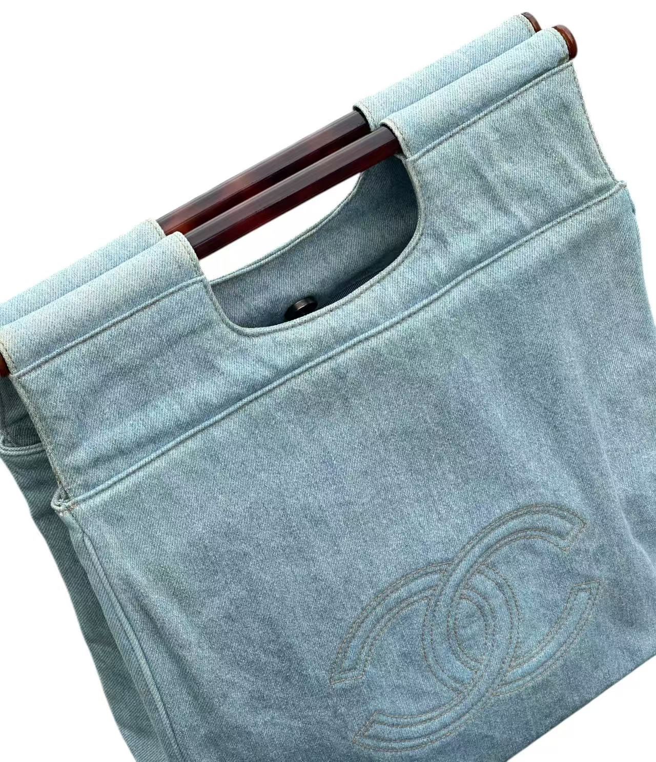 希少 美品 CHANEL ヴィンテージ シャネル デニム べっ甲 トートバッグ CHANEL ☆デニム 鼈甲 トートバッグ（CHANEL ヴィンテージ