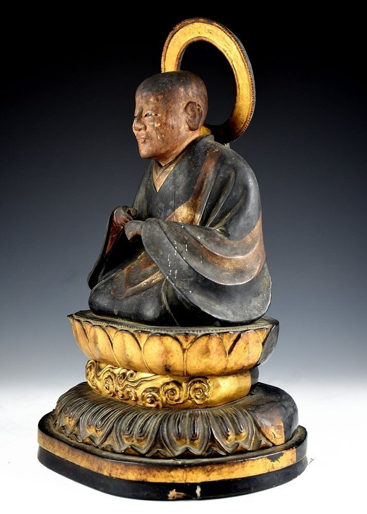 仏教美術 木彫 玉眼入 禅僧像 僧侶像 置物 D R6475 仏教美術 木彫 玉眼