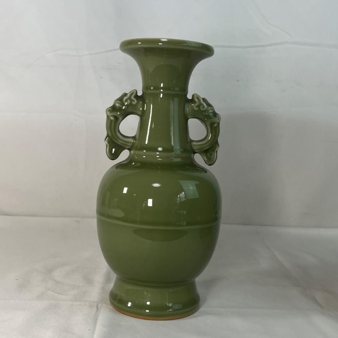 加藤渓山作 天龍寺 青瓷花瓶 共箱 高さ28cm 青磁 花器